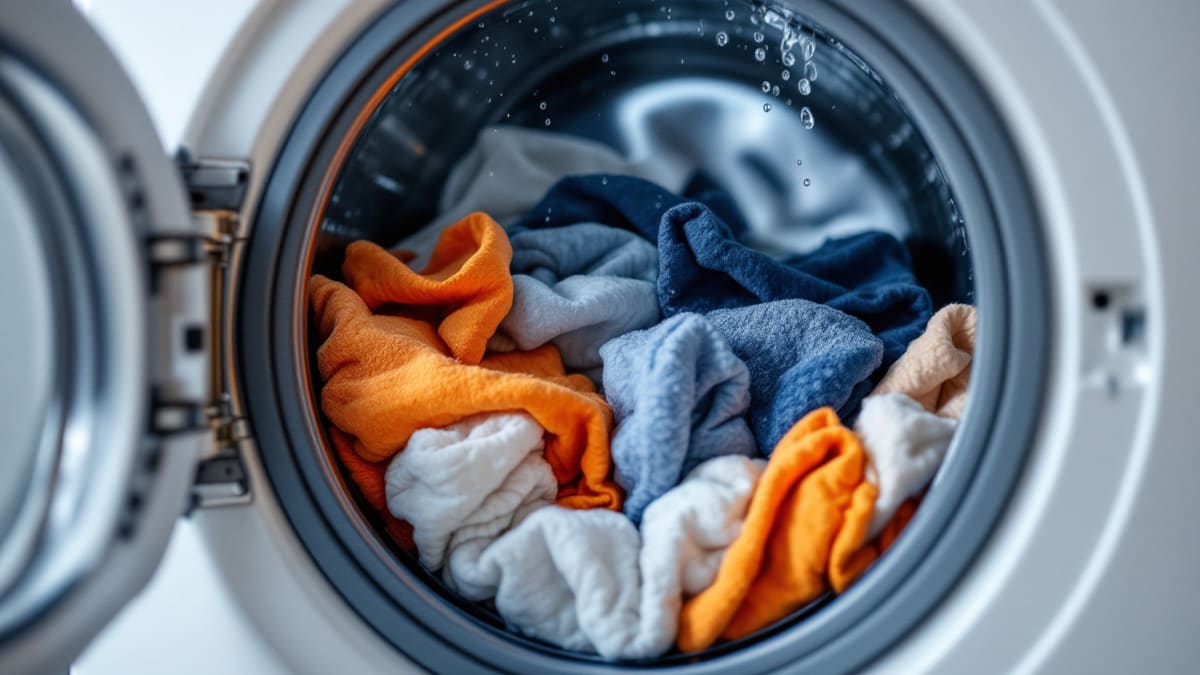 Illustration : lave-linge qui n'essore plus : le linge sort trempé